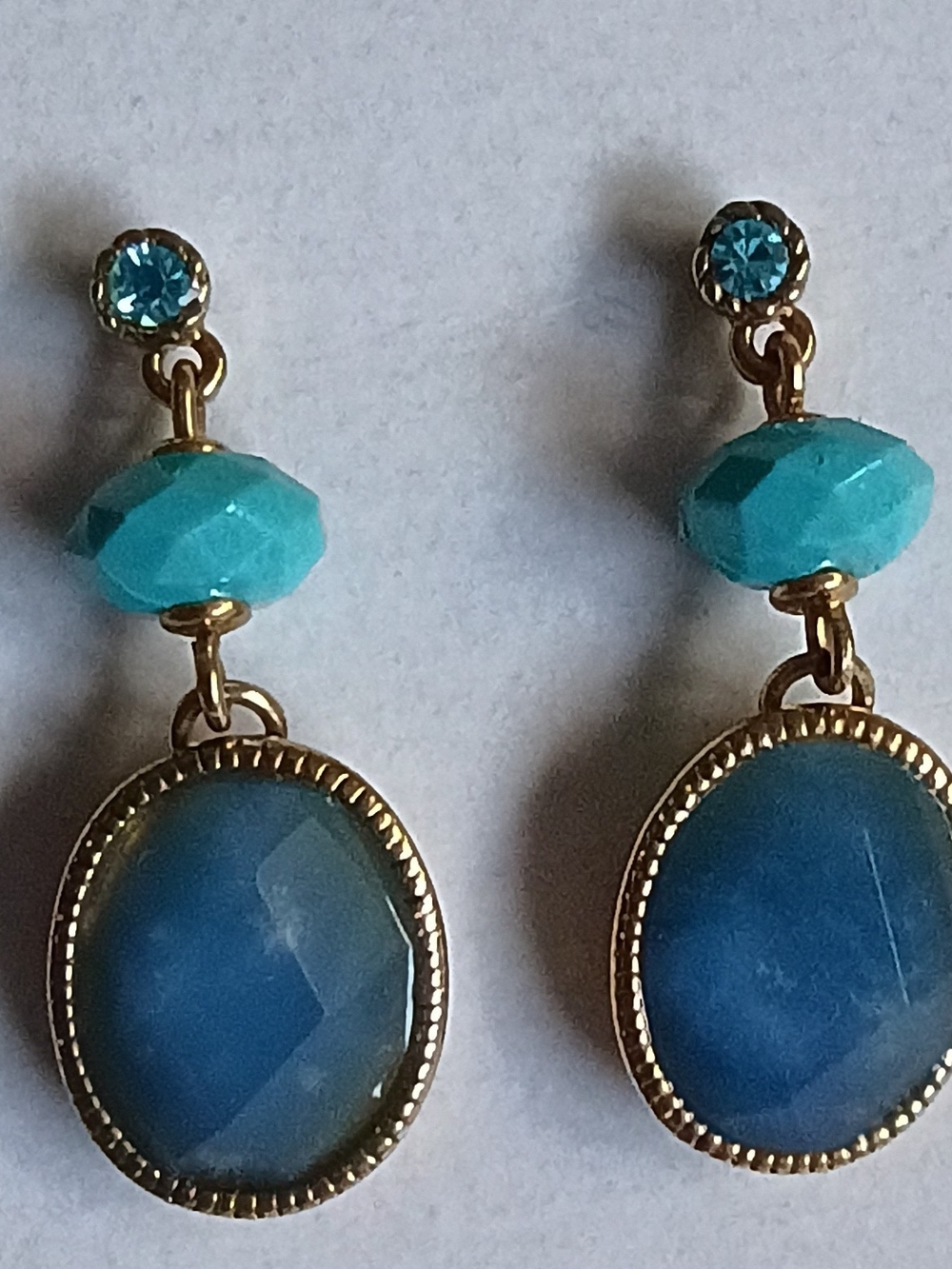 Monet Gold-Tone Blue and Turquoise Drop Earrings